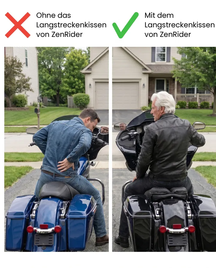 Ohne / mit dem ZenRider Langstreckenkissen